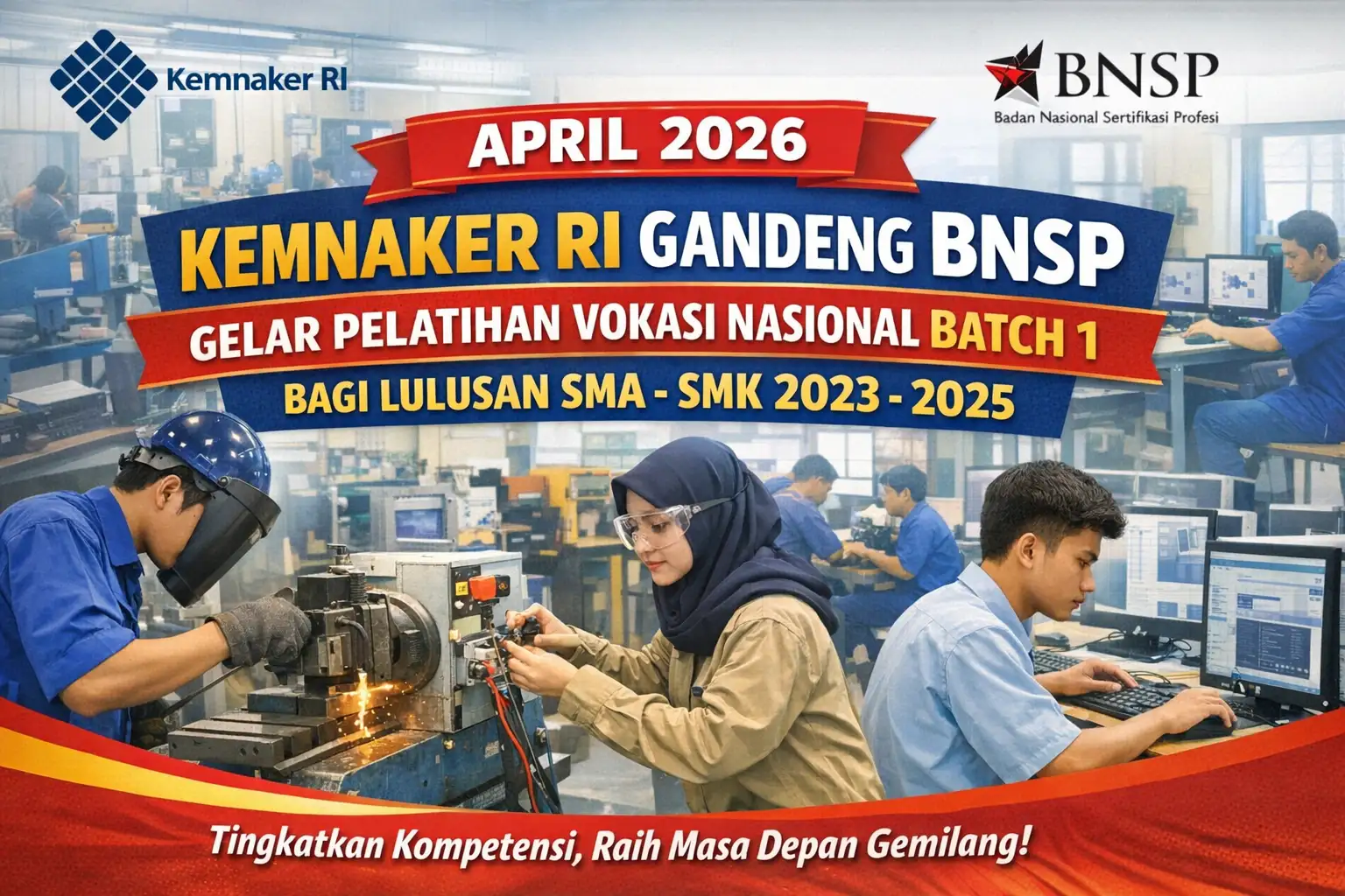 Kemnaker Buka Program Pelatihan Vokasi Nasional Bagi Lulusan SMA - SMK Tahun Kelulusan 2023 - 2025